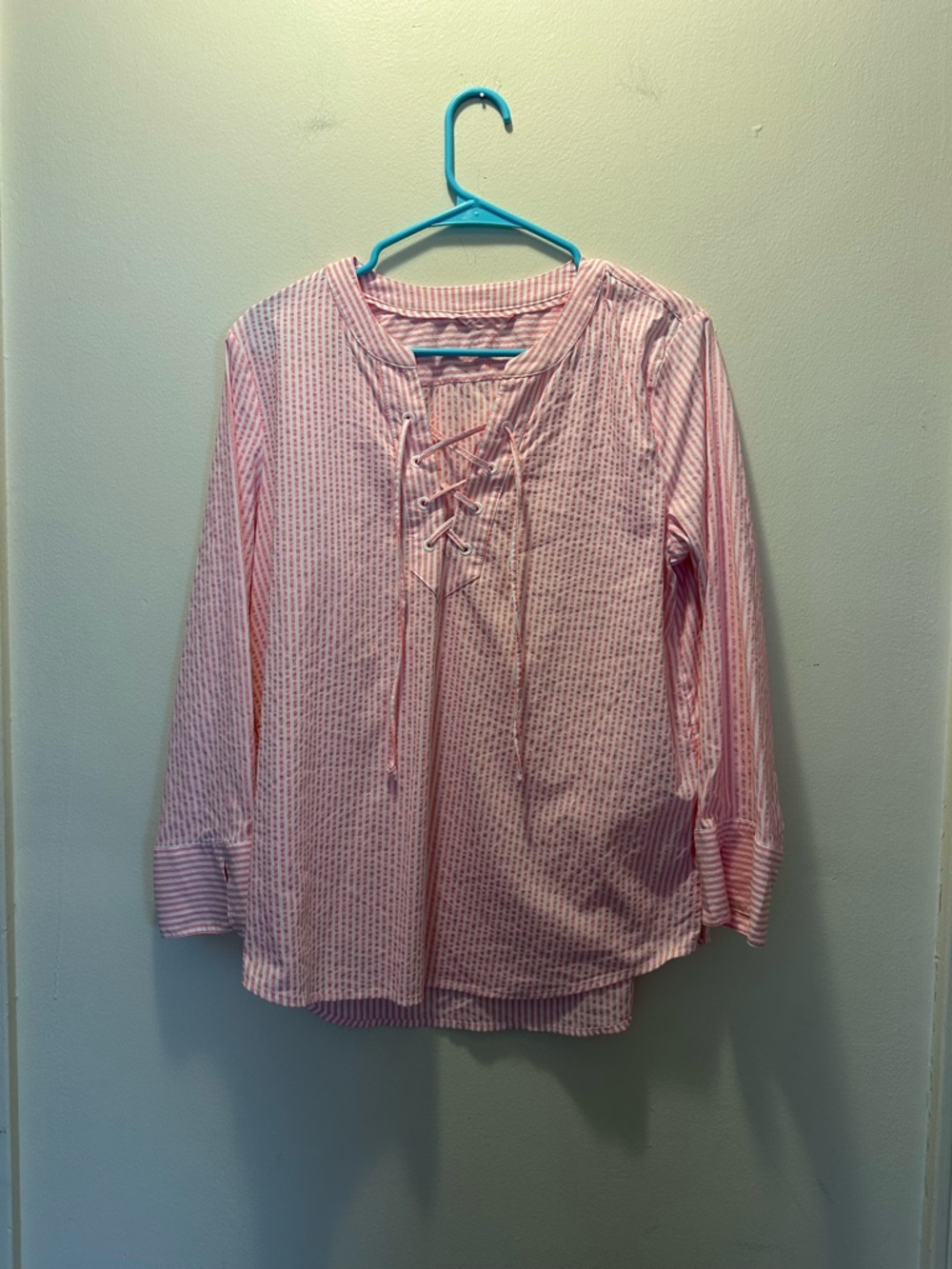 Vineyard Vines Pink Seersucker Lace-Up Stripe Tunic Top